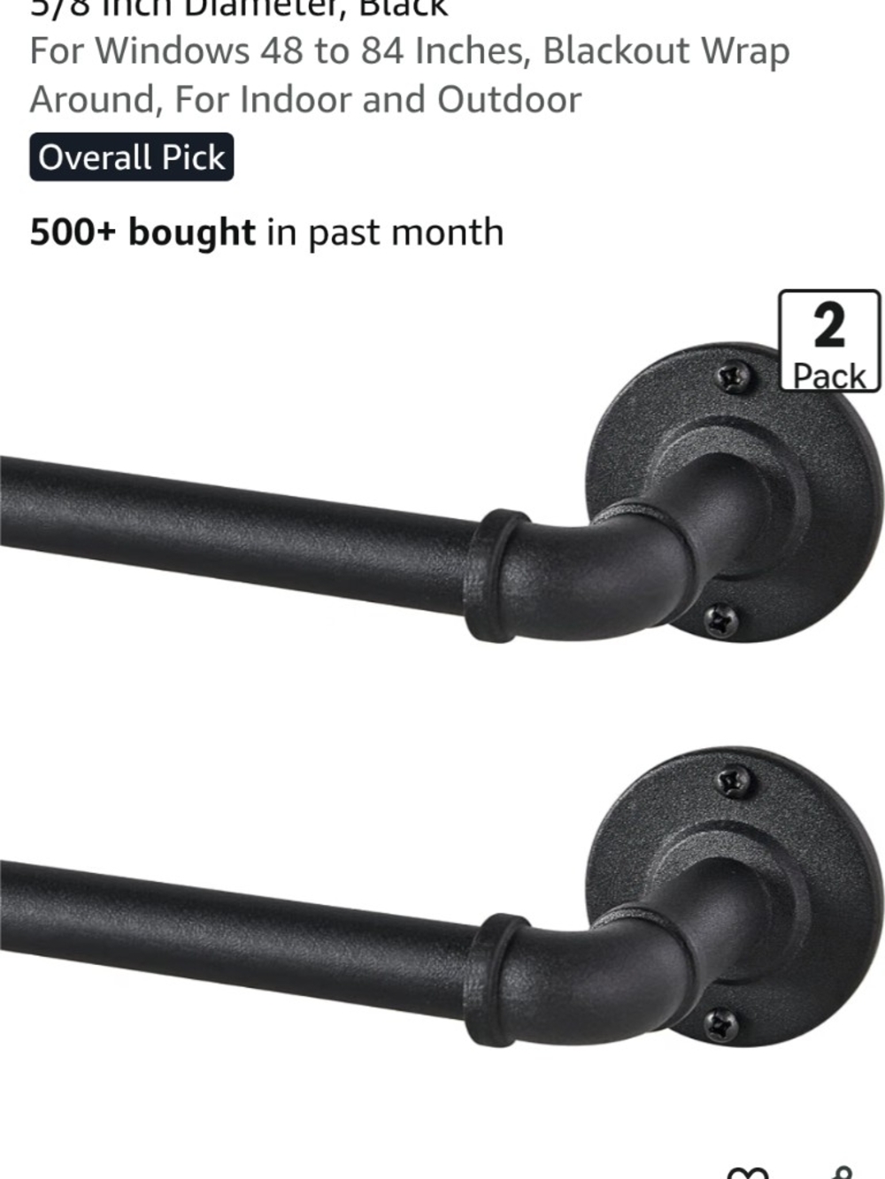 Industrial Black Curtain Rod Set - 2 Pack